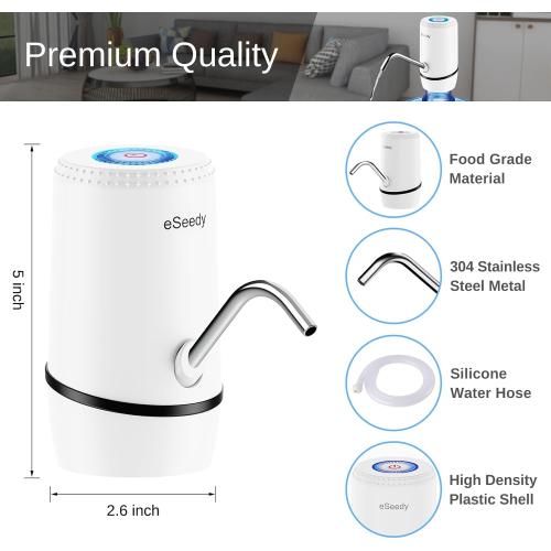 Water Pump for 5 Gallon Bottle, USB Charging Automatic Water Dispenser with Rechargeable Battery, Portable Electric Drinking Water Jug Pump for Home, Kitchen, Living Room, Office, Camping - White