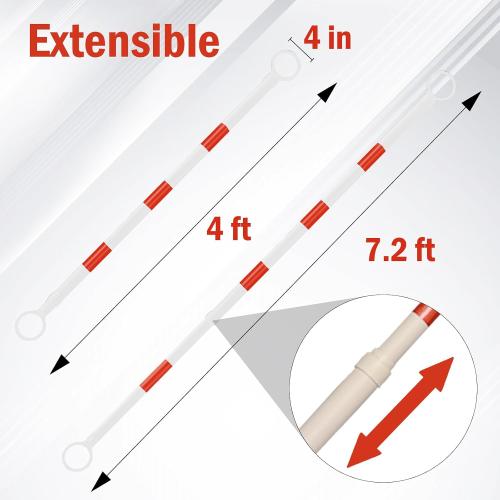 6 Pcs Retractable Traffic Cone Bar, Lightweight Cone Bars, Length from 4ft to 7.2ft, Road Cone Connecting Rod, White and Red, Perfect as Traffic Road