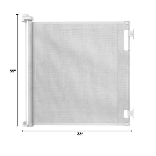 Retractable Baby Gate Perma Child Safety 33 Tall x 55” Wide, Mesh, for Stairs, Doorways, Dogs, Pets, Indoor, Outdoor, One-Handed Operation, Locking, Easy Install, Hardware Mount, White