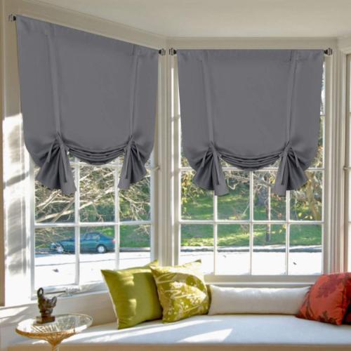 H.VERSAILTEX Solid Blackout Energy Efficient Tie Up Shades Rod Pocket Panel for Bedroom Bluish Gray 42W x 63L (Set of 2 Panels)