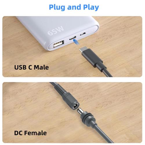 0.5M/1.6FT USB C Male to DC Female Power Cable Adapter for Starlink Mini, Work with 20V/65W  Type-C PD Source