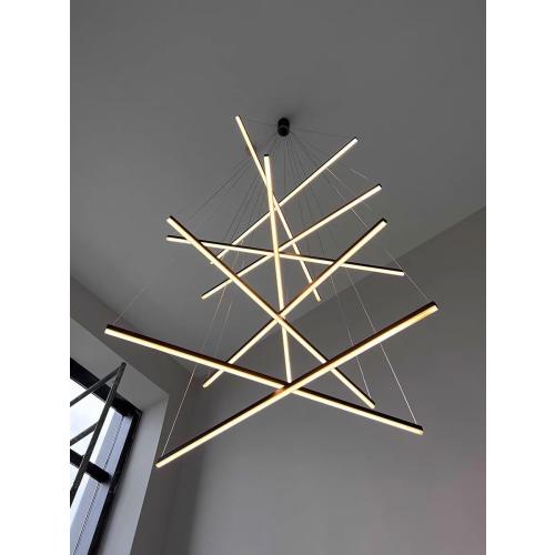 MADISH Modern LED Dimmable Staircase Chandelier | Single Mount Plate | Fixed Height 47” | Living Room, Stairway, Dining Room Lighting（9-lamp ）‼️Used ‼️product has mild stains