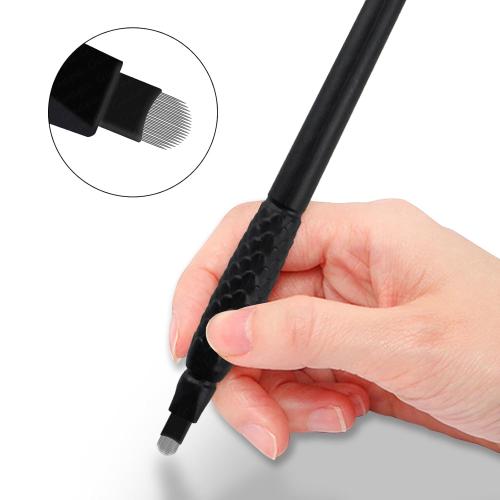 Disposable Microblading Eyebrow Pen – Nano Blade Tattoo Hand Tool with Pigment Sponge for Precise Brow Shaping ( Black 0.15 18U)