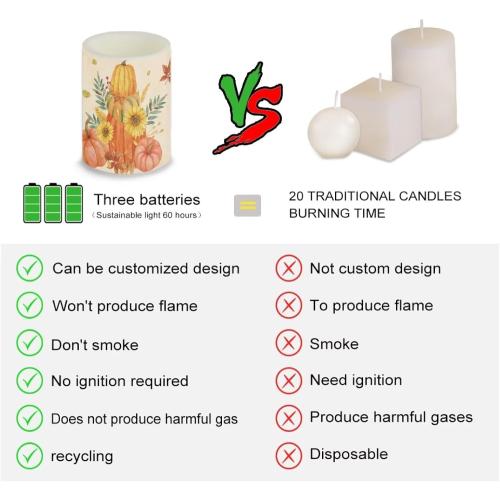 Merkmak 5.7 x 3 Battery Operated Candles with Timer 4Pcs Pumpkin Sunflower Maple Leaf Flameless LED Candles Bulk with Remote Thanksgiving Party Decor Electric Plastic Pillar Lights Bulk