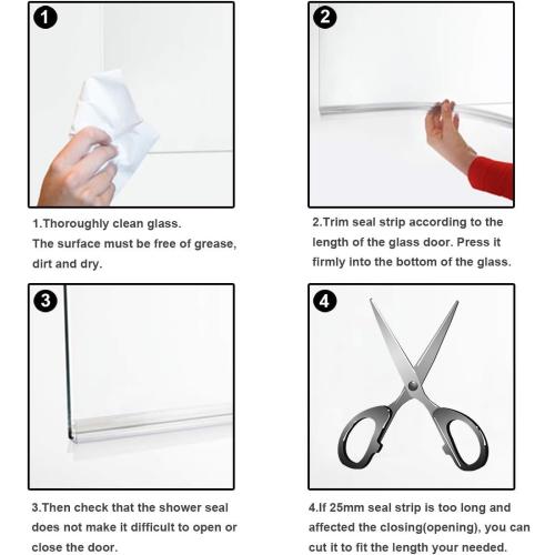 Frameless Shower Door Bottom Seal with Drip Rail 1/2 Thick Glass 33 Long Sweep - Glass Door Seal Strip Stop Shower Leaks