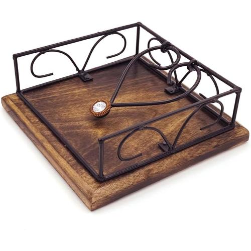 Square Wooden Napkin holder for table Tissue Paper Holder for Dining Table wooden napkin holders for paper napkins Tissue Rack for Facial Napkins(Iron with wood)