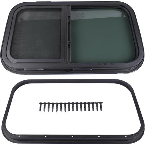 12 W x 22 H Vertical Slider RV Window Cargo Trailer with Trim Rings & Screws for Teardrop, Cargo, Horse Trailer, Marine Camper Window Replacement