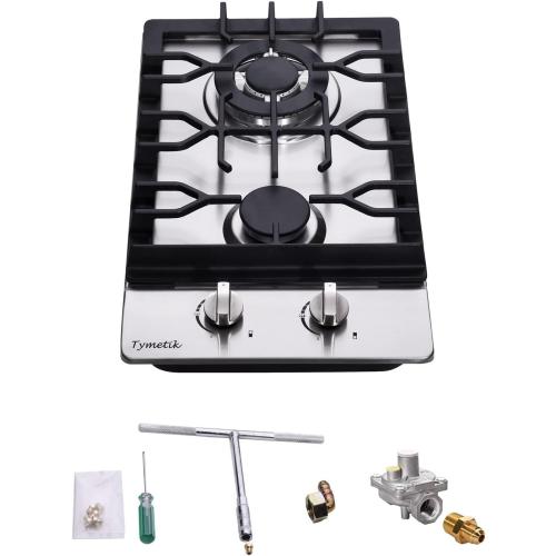 Gas Cooktop 12 Inch, 2 Burners Gas Stovetop Built-in Stainless Steel Gas Stove Dual Fuel LPG/NG Convertible Gas Hob for RVs, Apartments, Outdoor