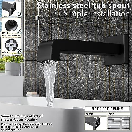 Black Shower Faucet Set with 6 Matte Black Shower Head and Tub Spout