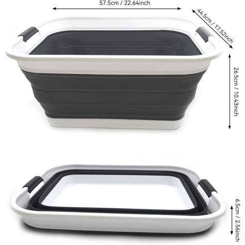 SAMMART 42L(11 gallon) Set of 2 Collapsible Plastic Laundry Basket-Foldable Pop Up Storage Container-Portable Washing Tub-Space Saving,Water capacity 34L(9 gallon) (2 rectangular - strengthen, black)