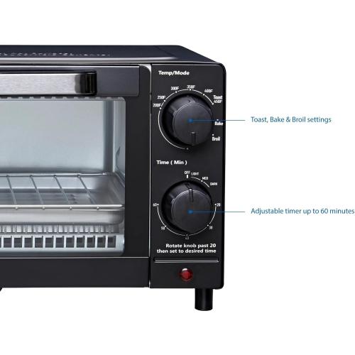 Mainstay Toaster Oven Combo Kitchen Appliances, Fits 9” Pizza, 4 Slice Capacity, Powerful Circulation, Auto Shutoff, Includes Baking Rack Pan Quartz, up to 60 Min, Easy Clean (Black) NEEDS CLEANING
