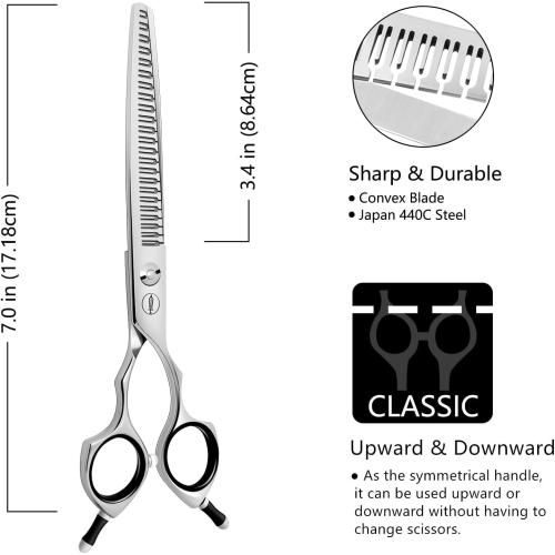 HASHIMOTO Straight Eraser Dog Grooming Scissors, 23 Teeth,7.0 Inch,80% Thinning Rate,Light Weight, Designed for Bulking off Coat Quickly.