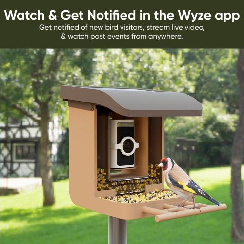 Brown Bird Feeder Camera Case Compatible with Wyze Battery Cam Pro, Wyze Cam Outdoor v1/v2, Wyze Camera v4/v3/v3 Pro, 5 DIY Mounting Methods, with a Macro Lens (Solar Panel/Camera NOT Included), Brown