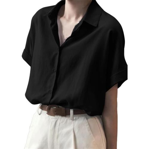 Oversized Shirts Women XL Shirt Fashion Loose Solid Tops Short Sleeved Blouse Casual Solid Buttons Down Blusas