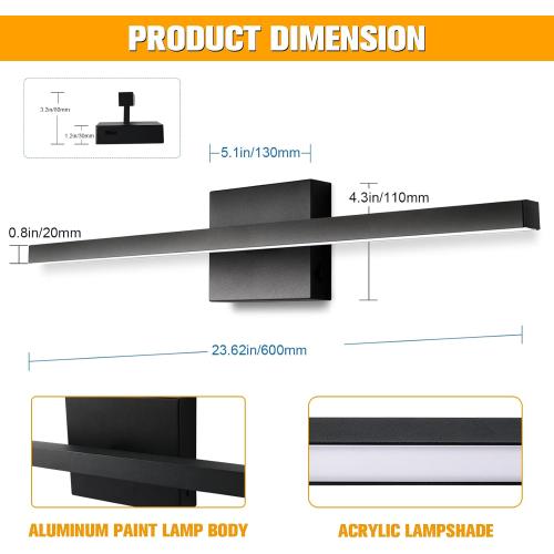 NIORSUN 23.6 inch Black Bathroom Vanity Light,14W 5CCT Dimmable LED Bathroom Lighting Fixtures Over Mirror, Modern Vanity Lights for Bathrooms Restroom Mirror- ETL Certified