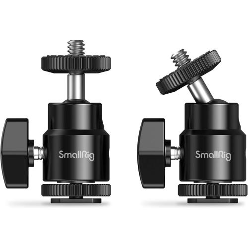 SmallRig 1/4 Camera Hot Shoe Mount, Ballhead Tripod with Additional 1/4 Screw, 2pcs Pack - 2059