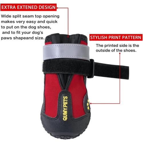 QUMY Dog Shoes for Large Dogs, Medium Dog Boots & Paw Protectors for Winter Snowy Day, Summer Hot Pavement, Water-Resistant in Rainy Weather, Outdoor Walking, Indoor Hardfloors Skid-Resistant Sole