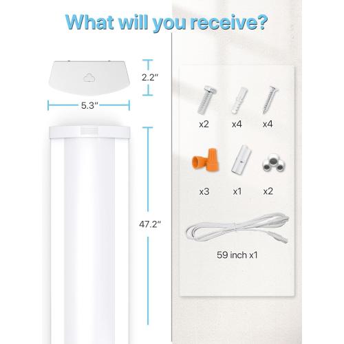 HYPERLITE 4FT 60W LED Wraparound Light, 6600lm Linkable 60W/50W/40W 5000K Led Shop Lights Surface Mounting, ETL,AC120V LED Ceiling Office Wrap Light for Kitchen, Hallway, Fluorescent Replacement, 4P