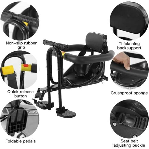 Latest Baby Bike Seat, Front Mounted Toddlers Bike Seat with Guadrail Front Back Rest Foot Pedals, Suitable for Mountain Bike Road Bike seat for Children Age 8M to 6Y