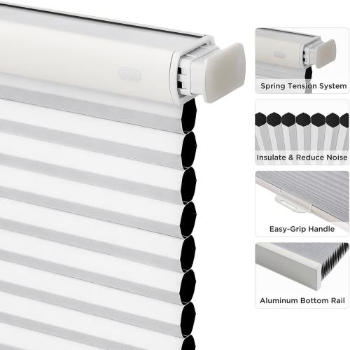 Joydeco No Tools No Drill Window Blinds for Indoor Windows, Blackout Shades Cellular Shades Cordless, No Drill Blinds for Windows, Window Shades for Home, Bedrooms, Doors (White, 36 W x 64 H)