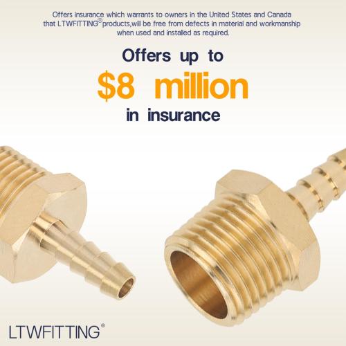 LTWFITTING Brass Barb Fitting Coupler/Connector 1/4-Inch Hose ID x 1/2-Inch Male NPT FuelVehicle Fuel System Heater System (Pack of 5)