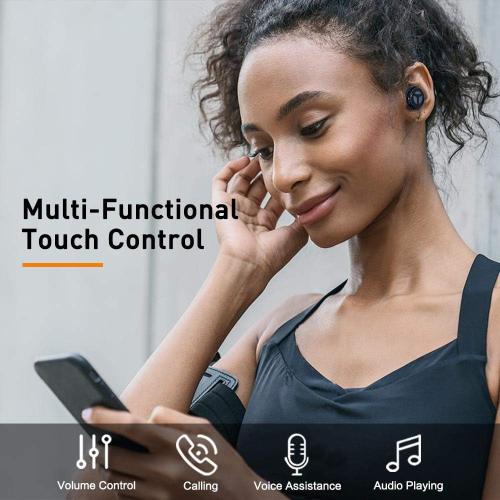 Black [Upgraded Version] TRANYA B530 Bluetooth 5.0 Deep Bass True Wireless Earbuds, Aptx/AAC Compatible Sports Wireless Headphone with CVC8.0 Noise Cancellation, 80 Hours Playtime with Charging Case