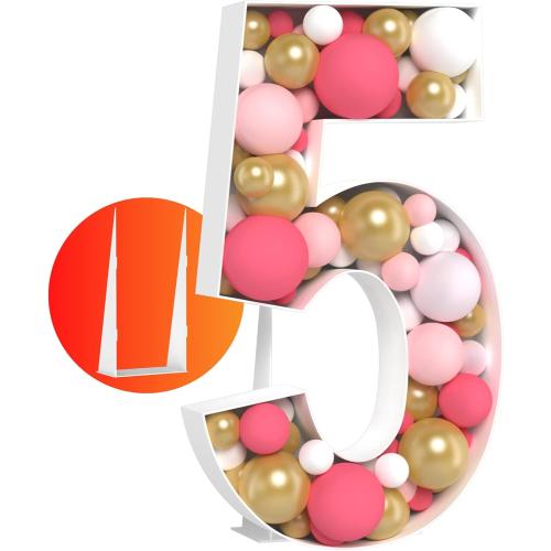 4ft Light Up Numbers - Easy to Assemble Number 5 Balloon Frame - Mosaic Numbers For Balloons - Ideal 4FT Marquee Numbers for First Birthday Decorations For Girl & Boys
