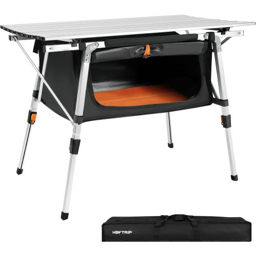 HEYTRIP Folding Camping Table with Storage Bag Roll-Up Aluminum Portable Beach Table Adjustable Height Picnic Table, Grey