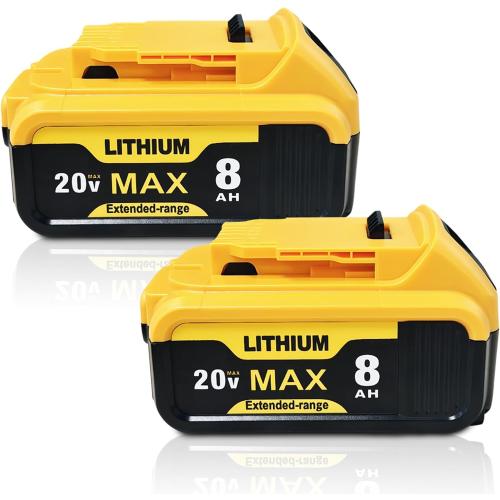 2-Pack 8000mAh Replacement for Dewalt 20V MAX Battery - Compatible with DCB200 DCB206 DCB207 DCB201 and Cordless Tools, High Capacity & Long-Lasting Power