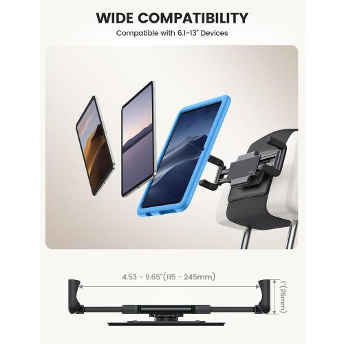 Lamicall Tablet Holder for Car Headrest - [Thick Case Friendly] [360° Rotation] Car Tablet Mount for Backseat, Road Trip Essentials for Kids, for iPad Pro, Air, Mini, Galaxy, Fire HD, 6.1-13 Tablets