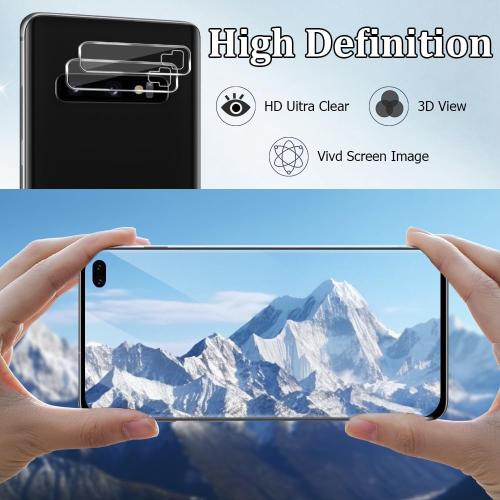[2 2 Pack] Galaxy S10 Plus Screen Protector and Camera Lens Protector, Fingerprint Unlock, 9H Hardness Tempered Glass, Anti-Scratch, Full Coverage Glass Film, Bubble-Free, for Galaxy S10 Plus 6.4 Inch