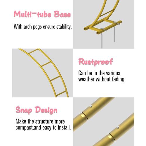 Queension Metal Arch Backdrop Stand 8Ft Wide 7Ft High, Wedding Arch Frame for Wedding Decorations, Balloon Arch Stand with Base for Ceremony, Outdoor Garden Arch Trellis for Climbing Plants, Gold