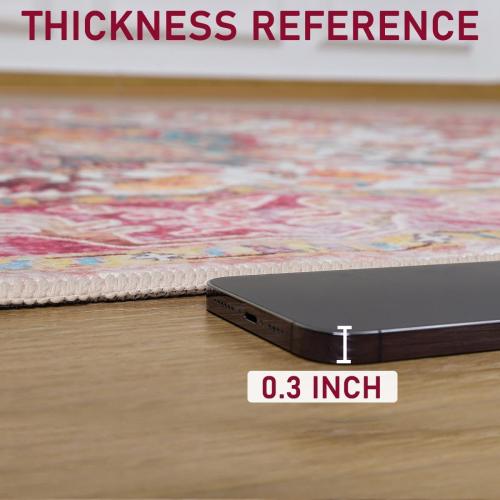 Large Area Rug for Living Room, Machine Washable Vintage Rugs -Low Pile Carptet, Soft Distressed Floral Rugs for Kitchen, Dining Room, Bedroom, Plum