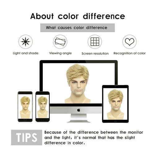 Mens Blonde Wig Short Natural Fluffy Layered Synthetic Wavy Hair Wigs for Men Male Daily Halloween