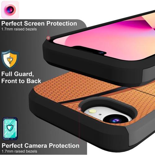 Compatible for iPhone 16e Case with Card Holder Cute - Kawaii Design Military-Grade Drop Protection Rugged Wallet Cases for Women (Black Basketball Sports)