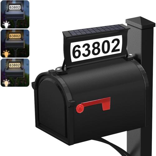 Solar Address Sign, 3 Colors-in-1 Waterproof Mailbox Number Plaque for Outside, Double-Sided Light-Emitting Mailbox Topper, House Numbers for Outside (No-drilling Option Available)