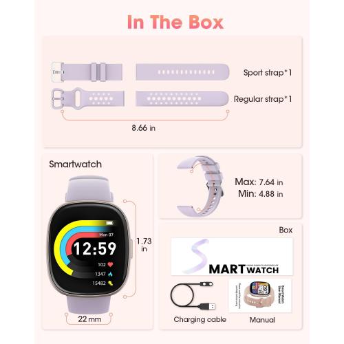 Smart Watches for Men Women Fitness: Fitness Tracker with Blutooth Call 24H Heart Rate SpO2 Sleep Monitor 5ATM Waterproof 120  Sport Mode Smartwatch Compatible with iPhone Android Phones (Lavender)