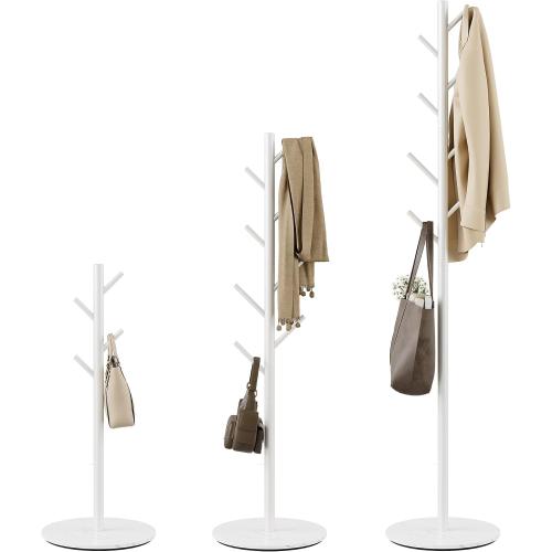 Coat Rack with 8 Hooks, 3 Adjustable Heights, Modern Hall Tree, Sturdy Metal Clothes Stand with Sintered Stone Base for Entryway, Office, Bedroom, for Coats, Hats, Handbags and Scarves, White