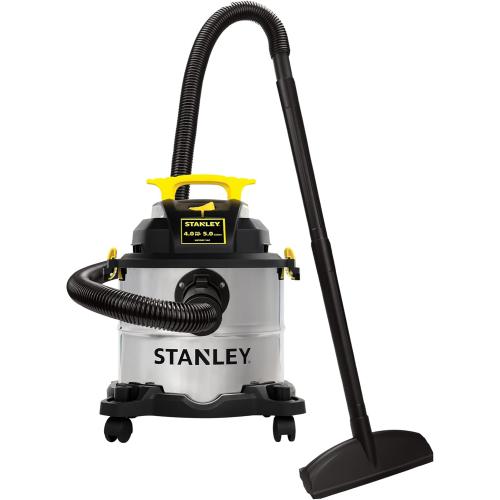 STANLEY Wet/Dry Vacuum SL18115, Stainless Steel Tank, 5 Gallon 4HP Shop Vacuum, Portable Style Ideal for Home/Shop/Jobsite Dust Collection Job with Vacuum Attachments, Silver Yellow
