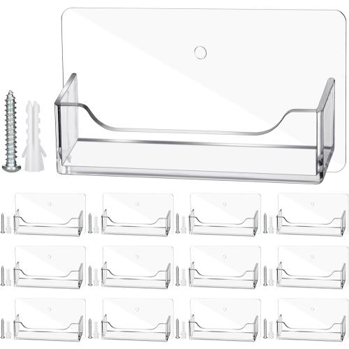 Wesiti 4 Pcs Wall Mount Business Card Holder Clear Acrylic Desk Business Card Holder Display Plastic Stand Door Desktop Organizer for Office Home, Wall Mount or Place on Table