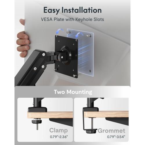 Flexispot Single Monitor Arm, 17-32 Inch Monitor Mount up to 19.84 lbs, Fast Install VESA Mount for Home Office Gaming, Full Adjustable Gas Spring with C-Clamp and Grommet Base, Black
