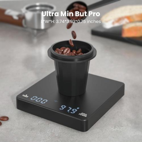 Mini Coffee Scale with Timer, Maestri House Rechargeable Espresso Scale, 2kg/0.1g Accurate Scale for Espresso and Pour-Over Coffee, Portable Digital Kitchen Scale with Automatic Timing-Black