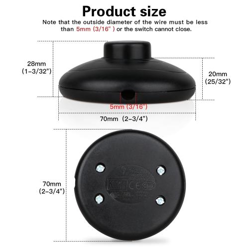 Helunsi 1Pcs Floor Lamp Foot Switch, Black Foot Pedal Switch, Round Floor Lamps Foot Inline Switch, Step ON Off Spring Push Button, for Foot Pedal Control Replacement Floor Lamp Extension Cord Parts