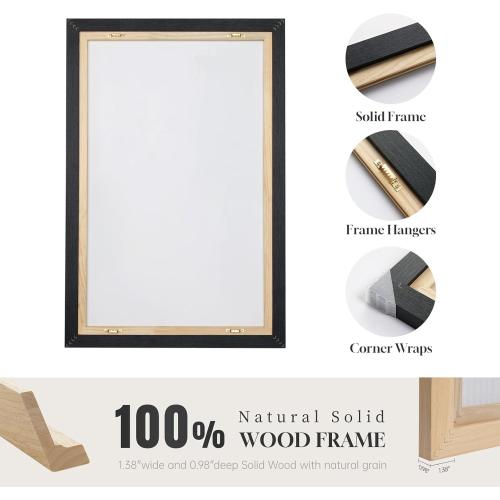 Size 24x36 Large Framed Neutral Abstract Wall Art for Living Room, 3 Piece Modern Canvas Prints Paintings Artwork for Walls, Black and Beige Pictures for Living Room Hallway Stair Office Wall Decor 24x36 Inch