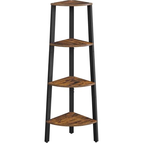 Size 4 tier Color Brown Corner Shelf Stand, 4-Tier Corner Bookshelf, Industrial Ladder Shelf, Plant Stand for Living Room, Office, Kitchen, Rustic Brown and Black ULLS34X