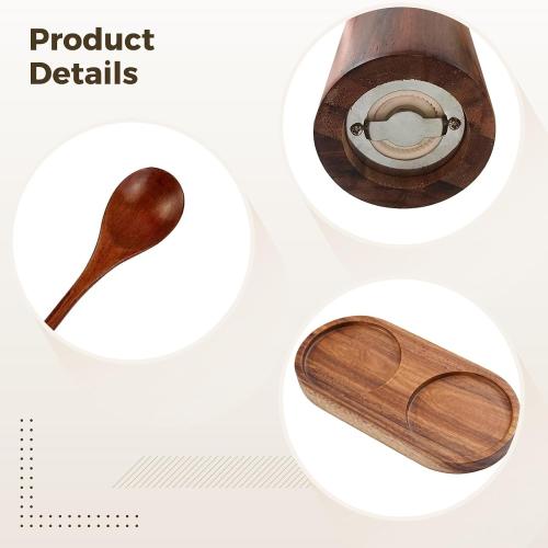 8 Inch Wooden Spice Grinder Set, Adjustable Manual Pepper Mills, Refillable Acacia Wood Pepper Grinders, Includes Base & Brush
