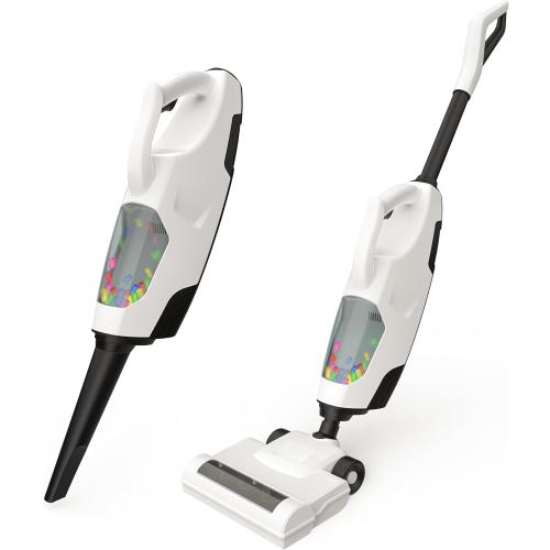 SMILESSKIDDO Kids Vacuum - Cordless Toy Vacuum with 2 Nozzles, Realistic Sounds & Ball Popping, Kids Cleaning Toy Housekeeping Set (White)