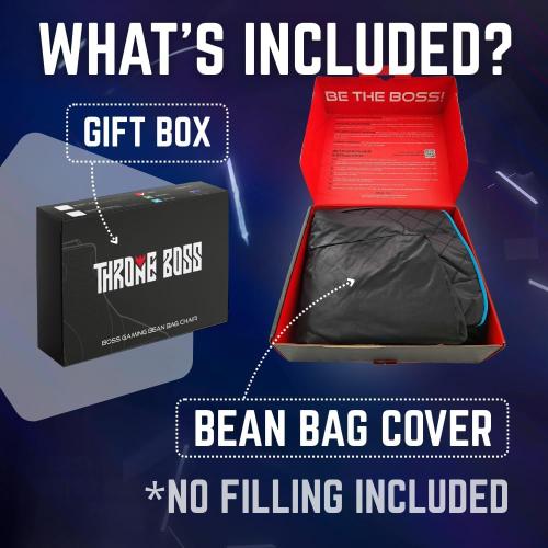 Throne Boss Gaming Bean Bag Chair for Adults with High Back – Large Floor Gaming Chair, Easy to Clean Oxford 420D Fabric, Large Side Pockets, Headphone Hanger – COVER ONLY Add 350 Liters Beans (Black)