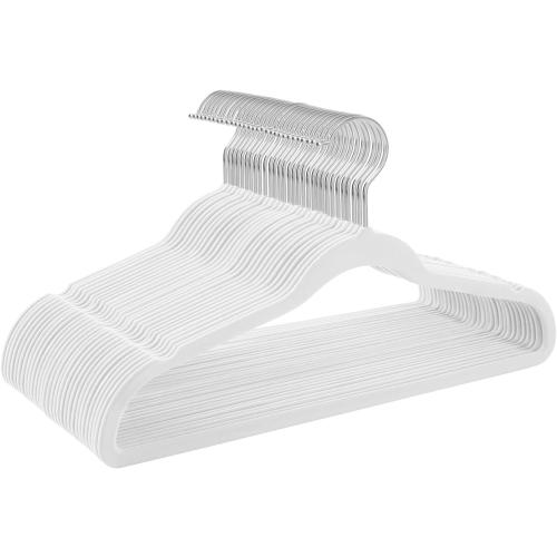 TIMMY Non-Slip Velvet Hangers - Suit & Coat (50-Pack) Ultra Thin Space Saving Heavy Duty Hangers Hold Up-to 10 Lbs - White/Silver