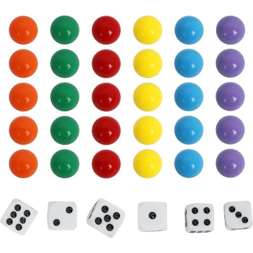 Large Size18MM 30 Wahoo Board Game Replacement Marbles 5 Each of 6 Colors 6 Dice and a Play Bag for Wahoo Board Game.(0.71 inches)